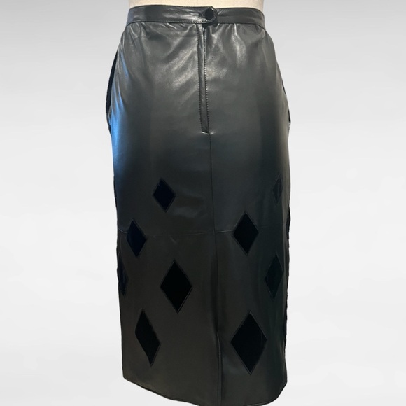 Vintage 90s Valentino Leather and Velvet Pencil Skirt - Picture 2 of 8